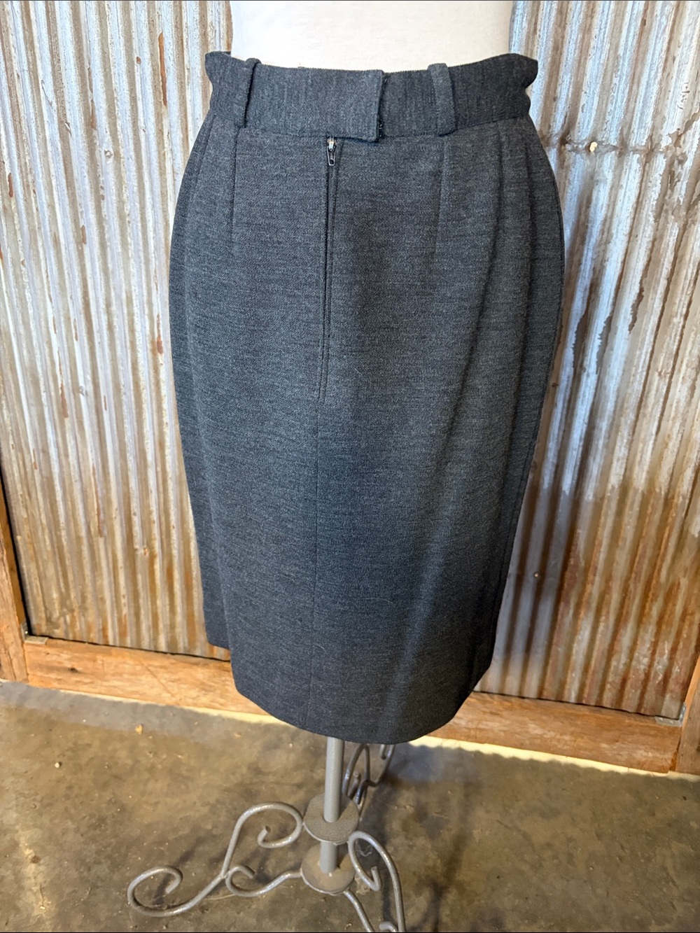 Made in France! Vintage Couture JL Scherrer Charcoal High-Waist Pencil Skirt